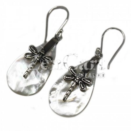 (image for) Shell & Silver Earrings - Dragonflies - MOP