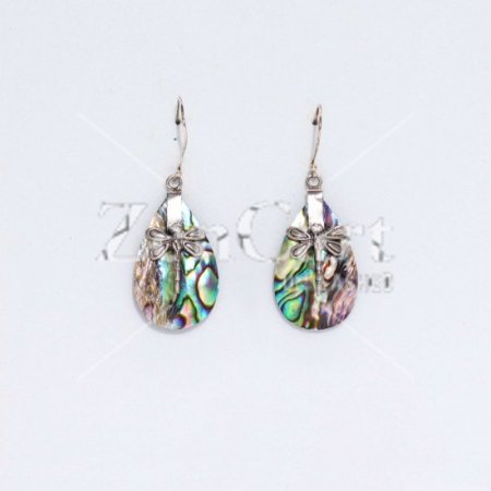 (image for) Shell & Silver Earrings - Dragonflies - Abalone