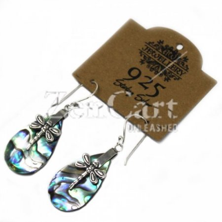 (image for) Shell & Silver Earrings - Dragonflies - Abalone