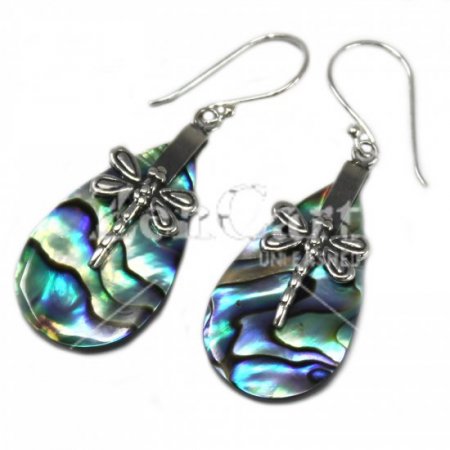 (image for) Shell & Silver Earrings - Dragonflies - Abalone