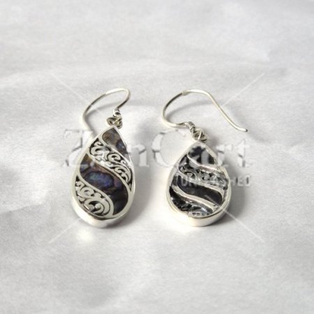 (image for) Shell & Silver Earrings - Long Teardrop - Abalone