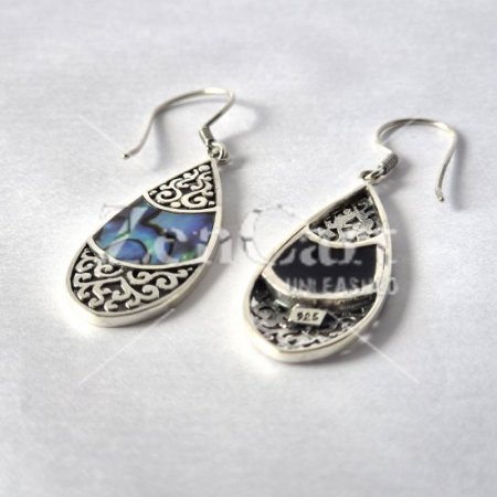 (image for) Shell & Silver Earrings - Teardrop Oval - Abalone