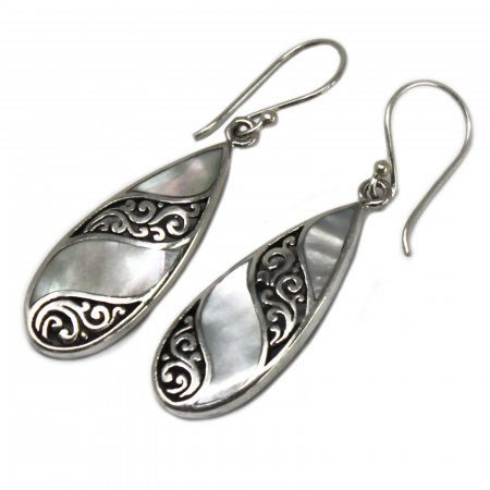 (image for) Shell & Silver Earrings - Teardrop- MOP