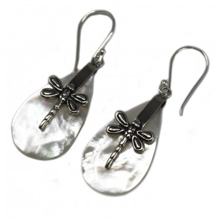 (image for) Shell & Silver Earrings - Dragonflies - MOP