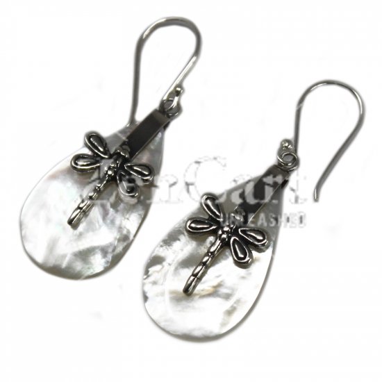 (image for) Shell & Silver Earrings - Dragonflies - MOP