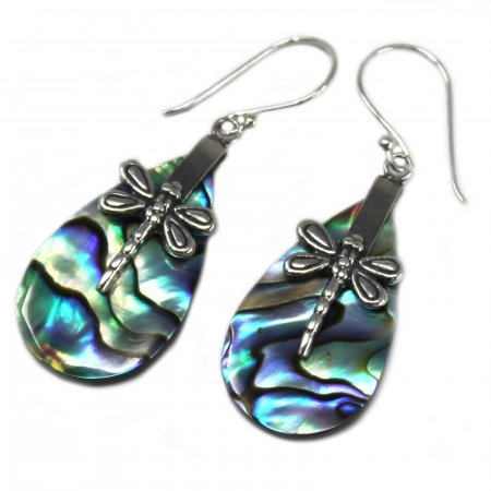 (image for) Shell & Silver Earrings - Dragonflies - Abalone