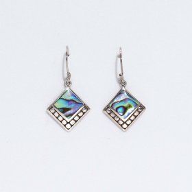 Shell & Silver Earrings - Square Dots- Abalone