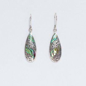 Shell & Silver Earrings - Long Teardrop - Abalone