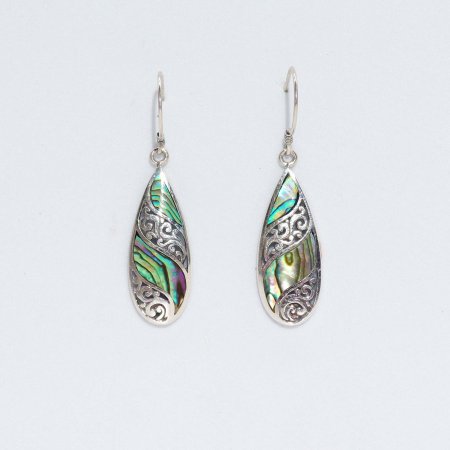 (image for) Shell & Silver Earrings - Long Teardrop - Abalone