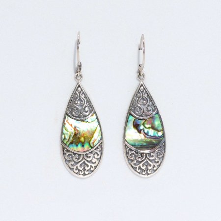 (image for) Shell & Silver Earrings - Teardrop Oval - Abalone