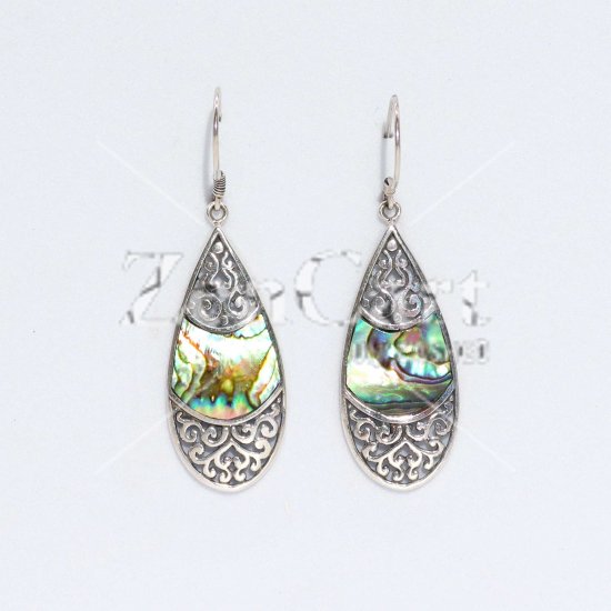 (image for) Shell & Silver Earrings - Teardrop Oval - Abalone
